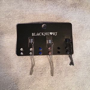 ⚡3/$20⚡ *NEW* BLACKHEART Earrings Set Silver & Black Studs & Ear Cuffs Hot Topic